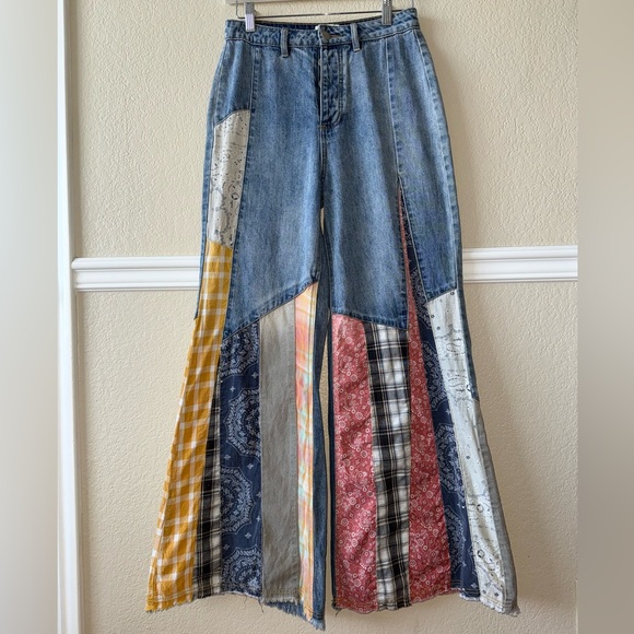 easel Denim - Easel Boho Patchwork Flare Jeans Festival Hippie Size Small